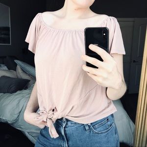 Active USA Blush Tie Knot Relaxed Boat Neck Top